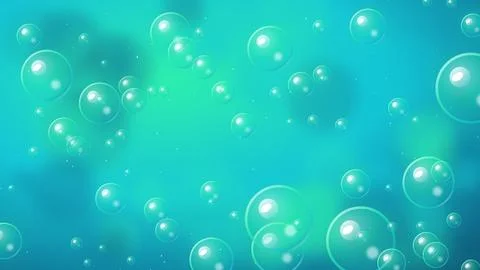 Glowing Bubble Orbs Bokeh with Smooth teal Gradient Flow Backdrop. 库存插图
