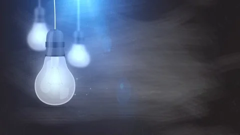 Glowing bulb bulbs falling down hanging on string grey background Stock Footage 96197334