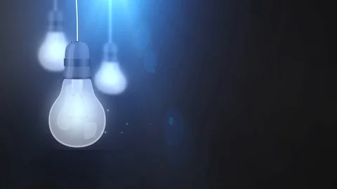 Glowing bulb bulbs falling down hanging on string black background Stock Footage 96200455