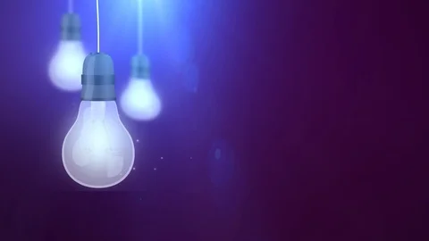 Glowing bulb bulbs falling down hanging on string purple background Stock Footage 96203023