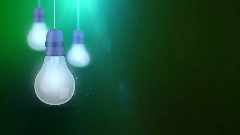 Glowing bulb bulbs falling down hanging on string green background Stock Footage 96205867