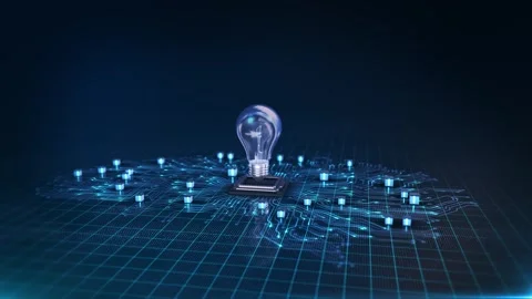 Glowing bulb creativity, innovation, intelligence over digital circuit board. st Stock Footage 341904201