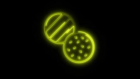 Glowing Burger Bun Icon in HD Video Neon Animation Stockbeeldmateriaal 304554845