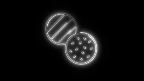 Glowing Burger Bun Icon in HD Video Neon Animation 스톡 동영상 304554848