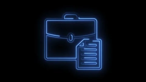 Glowing business briefcase and document icon animation on black background Stock Footage 322962959