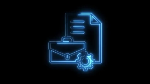 Glowing business solution animation shows document,portfolio,and gear on bl.. Stock Footage 316842588