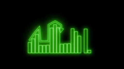 Glowing Business Statistics Graph Bars in Neon, Neon Bar Chart with Arrow o.. Stock Footage 318103711