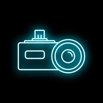 Glowing camera outline icon for capturing technology Ilustração Stock