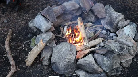 Glowing Campfire Burns Timber Logs with Hot Flames Stock Footage 261017809