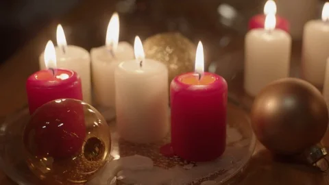 Glowing candles in dark Stock Footage 123236170