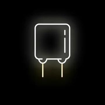 Glowing capacitor neon icon for electronic circuit component Stock Illustration