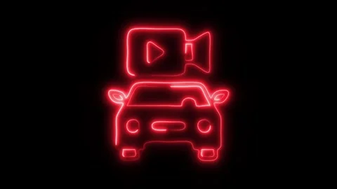 Glowing Car Camera Icon and Symbol in HD Video Neon Stock Footage 304559463