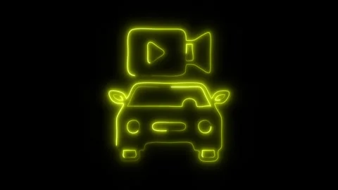 Glowing Car Camera Icon and Symbol in HD Video Neon Stock Footage 304559464