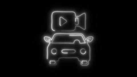 Glowing Car Camera Icon and Symbol in HD Video Neon Stock Footage 304559468