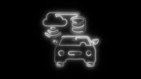 Glowing Car Cloud Computing Icon and Symbol in HD Video Neon Stock Footage 304559436