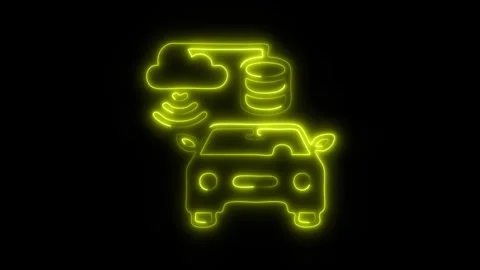Glowing Car Cloud Computing Icon and Symbol in HD Video Neon Stock Footage 304559440