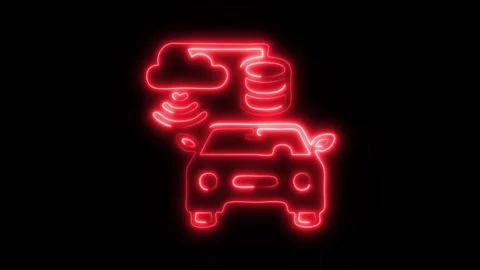 Glowing Car Cloud Computing Icon and Symbol in HD Video Neon Stock Footage 304559441