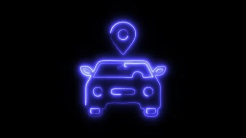 Glowing Car GPS Icon and Symbol in HD Video Neon Stock Footage 304559448