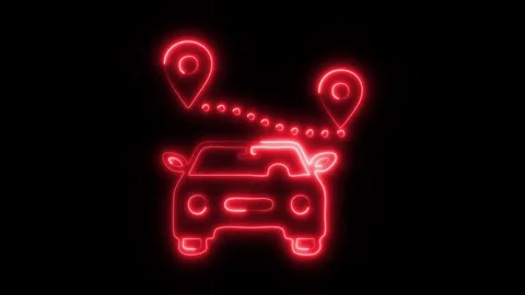 Glowing Car Navigation Icon and Symbol in HD Video Neon Stock Footage 304559320