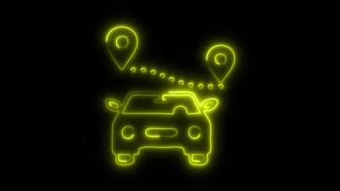 Glowing Car Navigation Icon and Symbol in HD Video Neon Stock Footage 304559321
