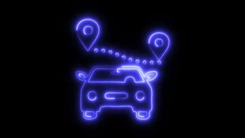 Glowing Car Navigation Icon and Symbol in HD Video Neon Stock Footage 304559325