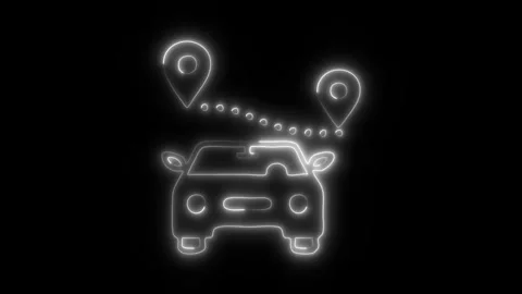 Glowing Car Navigation Icon and Symbol in HD Video Neon Stock Footage 304559326