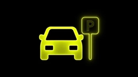 Glowing Car Parking Icon and Symbol in 4k Video Neon Animation on Black Bac.. Stock Footage 304190018