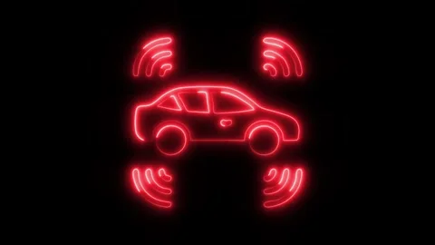 Glowing Car Sensor Icon and Symbol in HD Video Neon Stock Footage 304559502