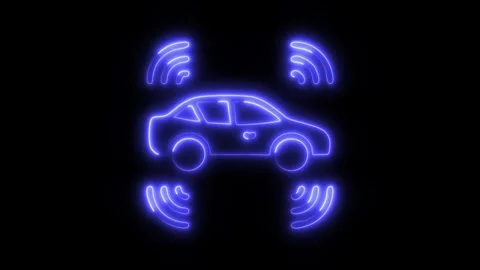 Glowing Car Sensor Icon and Symbol in HD Video Neon Stock Footage 304559510