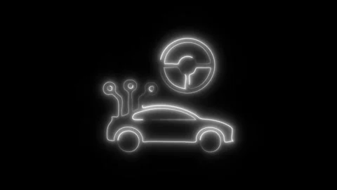 Glowing Car Steering Icon and Symbol in HD Video Neon Stock Footage 304559403