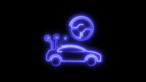 Glowing Car Steering Icon and Symbol in HD Video Neon Stock Footage 304559404