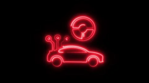 Glowing Car Steering Icon and Symbol in HD Video Neon Stock Footage 304559413