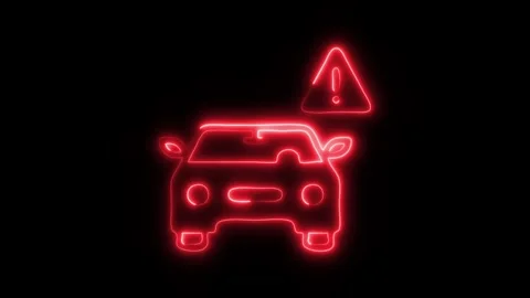 Glowing Car Warning Icon and Symbol in HD Video Neon Stock Footage 304559389