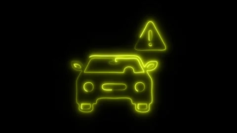 Glowing Car Warning Icon and Symbol in HD Video Neon Stock Footage 304559390