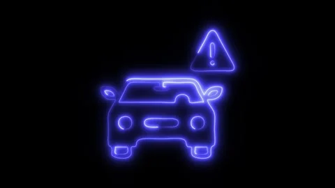 Glowing Car Warning Icon and Symbol in HD Video Neon Stock Footage 304559396