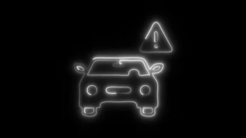 Glowing Car Warning Icon and Symbol in HD Video Neon Stock Footage 304559399