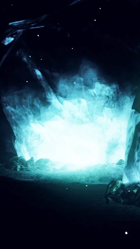 Glowing cave with light and dark elements at nighttime Stock Footage 337996990