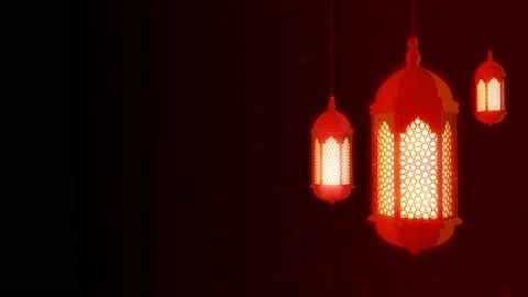 Glowing celebration lantern hanging from ceiling on dark background. Stock Footage 105286245