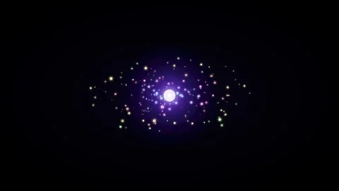 A glowing celestial star system surrounded by orbiting particles in space Video stock 335117703