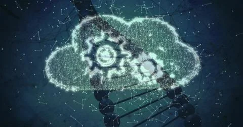 Glowing central cloud emitting bright data nodes in digital tech art, showing Stock Illustration