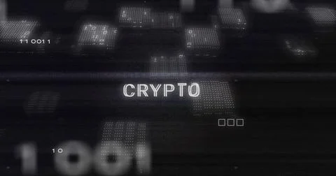 Glowing central CRYPTO word pulsing in digital network UI, showing dotted data Stock Illustration