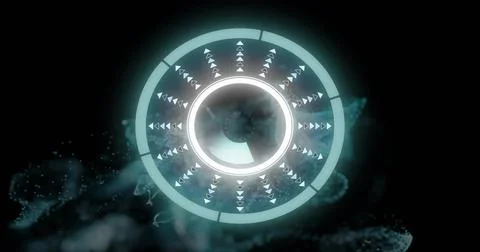 Glowing central HUD floating in dark void, showing concentric rings, wedge, Stock Photos