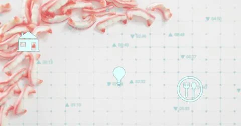 Glowing central lightbulb icon drawing focus on pastel infographic grid, with Stock Photos