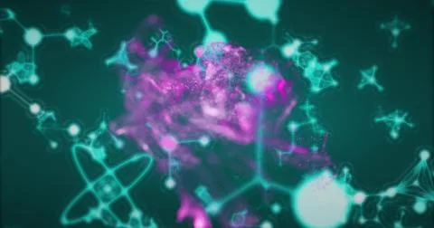 Glowing central magenta cloud hovering in virtual lab visual, with cyan nodes 스톡 일러스트