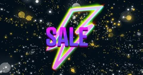 Glowing central neon lightning bolt drawing focus on digital banner, with bold Stock Illustration