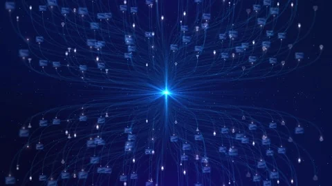 Glowing central node data connections spreading outward digital network. informa Stock-Footage 341907808