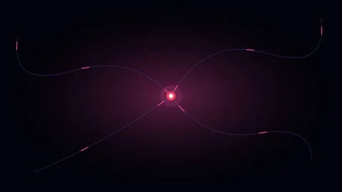 A glowing central point radiating four curved lines against black background Video stock 338310926