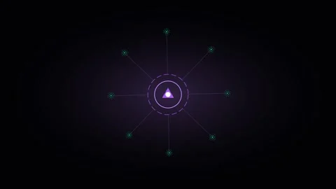 A glowing central triangle icon surrounded by eight smaller radial markers 스톡 동영상 338310831