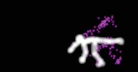 Glowing Character doing forward hand flip with particle trails Stock Footage 63465593