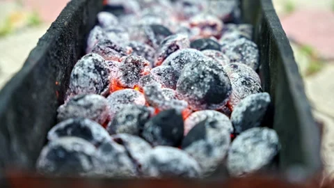 Glowing Charcoal in Brazier Side View Stock Footage 346197389